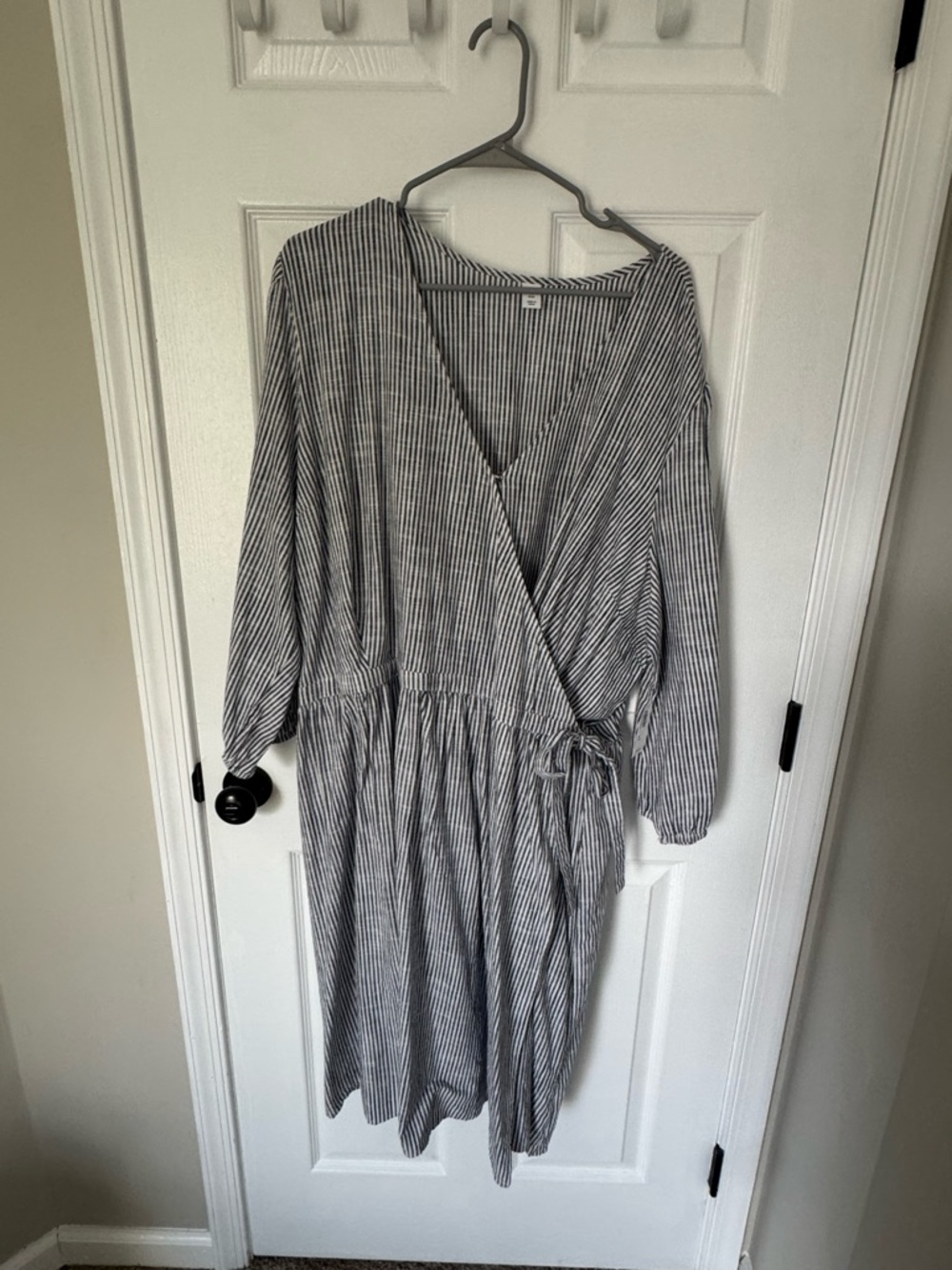 Old Navy Black and White Striped Wrap Midi Dress